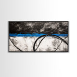 Blue Horizon, Abstract Lines, Framed Canvas Print, Minimalist Painting, Office Wall Art, Geometric Decor, Black and White Aesthetic