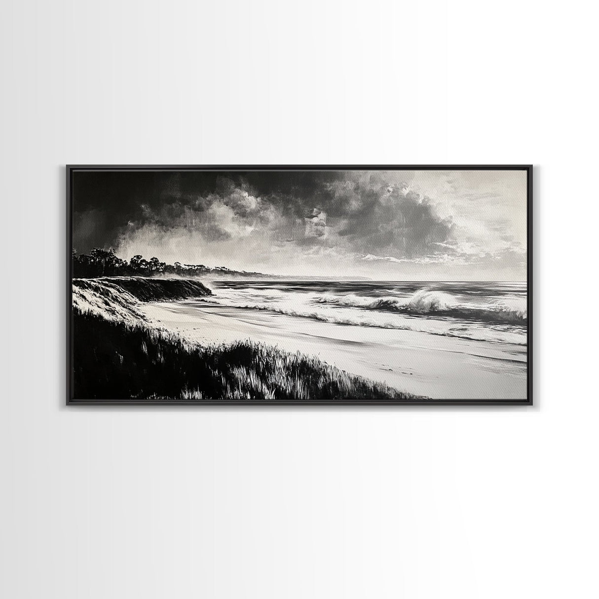 Stormy Ocean, Black and White Canvas Print, Coastal Wall Art, Dramatic Seascape Painting, Nautical Home Decor, Living Room Statement