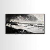Stormy Ocean, Black and White Canvas Print, Coastal Wall Art, Dramatic Seascape Painting, Nautical Home Decor, Living Room Statement