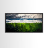 Ocean Waves, Beach Grass, Coastal Landscape, Serene Wall Art, Nature Inspired Home Decor, Framed Canvas Print, Living Room Art