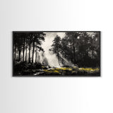Misty Forest, Black and White, Nature Landscape, Framed Canvas Print, Tree Art, Moody Wall Decor, Rustic Cabin Art, Office Wall Art