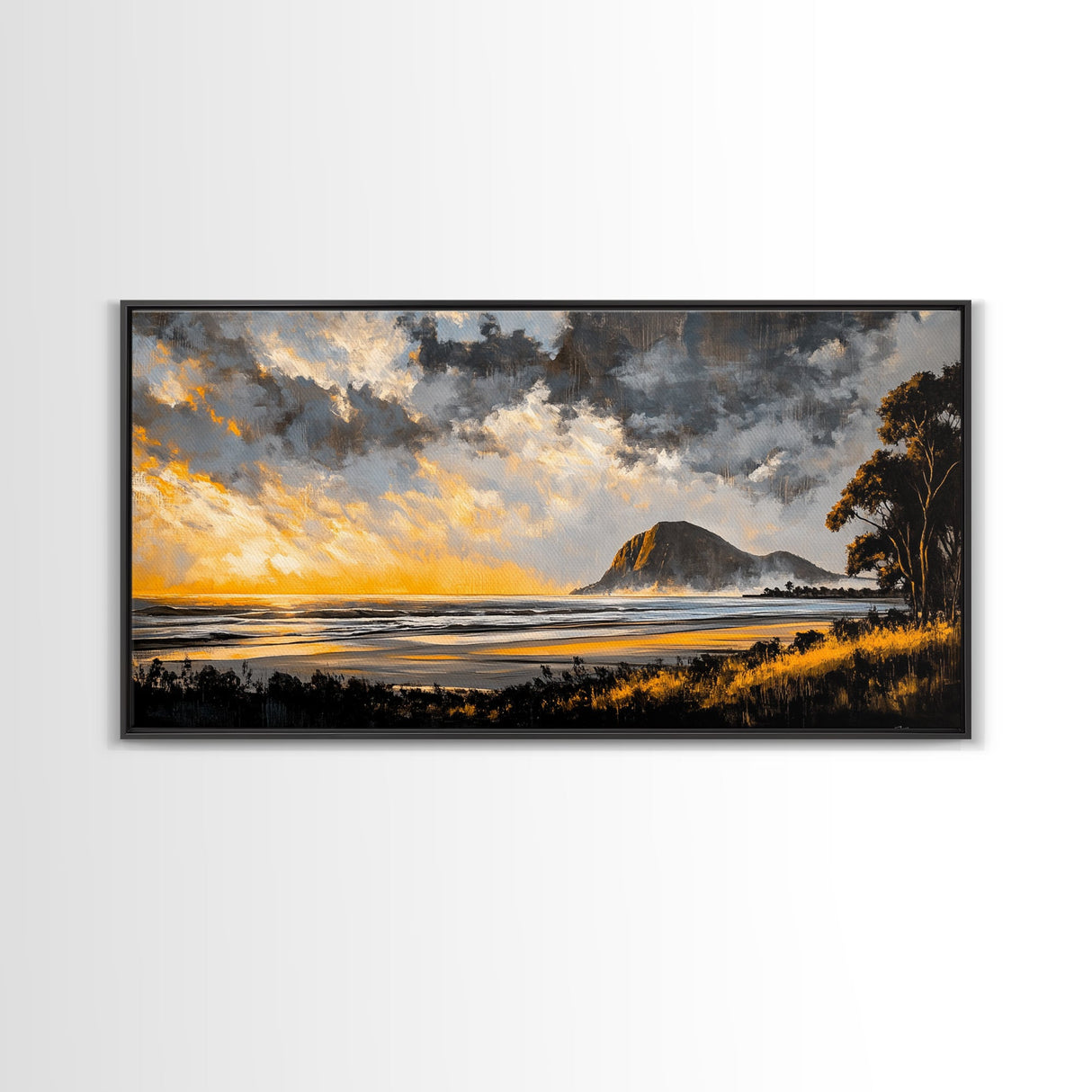 Sunset Beach, Golden Hour, Seaside Landscape, Canvas Print, Coastal Home Decor, Serene Ocean Art, Bedroom Wall Decor, Contemporary Art