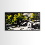 Waterfall Scene, Nature Art, Black and White Landscape, Rustic Cabin Decor, Wilderness Painting, Relaxing Wall Art, Canvas Print