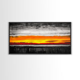 Fiery Sunset, Dramatic Sky, Abstract Landscape, Bold Colors, Modern Expressionism, Vibrant Wall Decor, Warm Tones, Framed Canvas Print