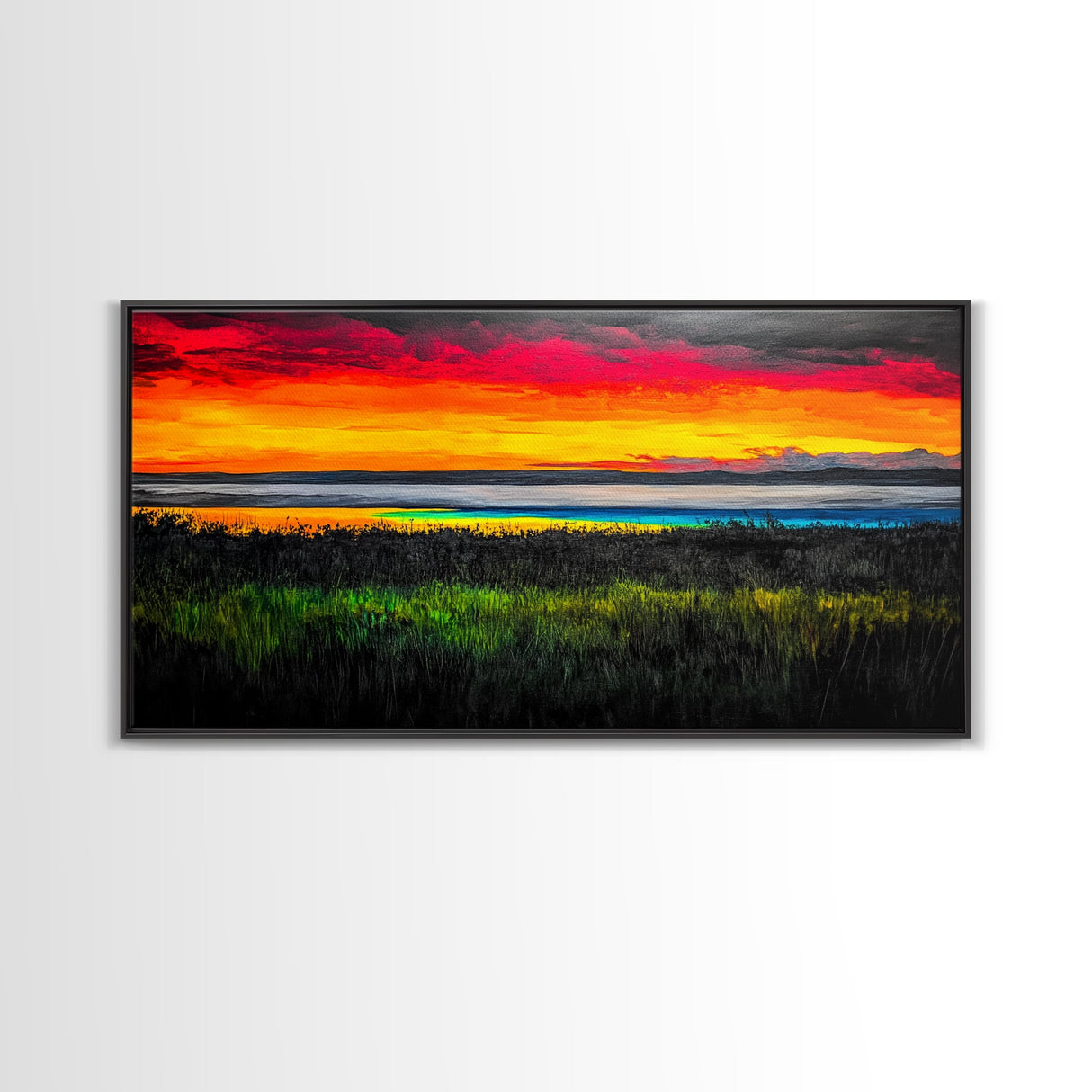 Colorful Sunset, Ocean Horizon, Bright Abstract, Vibrant Beach Art, Contemporary Landscape, Statement Piece, Canvas Print