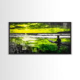 Surfer Waiting, Ocean Art, Tropical Canvas Print, Vibrant Green, Modern Wall Art, Surfing Decor, Beach House Vibes, Coastal Painting