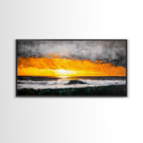 Ocean Sunset, Dramatic Clouds, Beach Waves, Framed Canvas Print, Coastal Wall Art, Living Room Art, Large Wall Decor