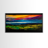 Mountain Sunset, Vibrant Colorful Sky, Nature Painting, Canvas Print, Boho Wall Art, Living Room Wall Art, Large Landscape Decor
