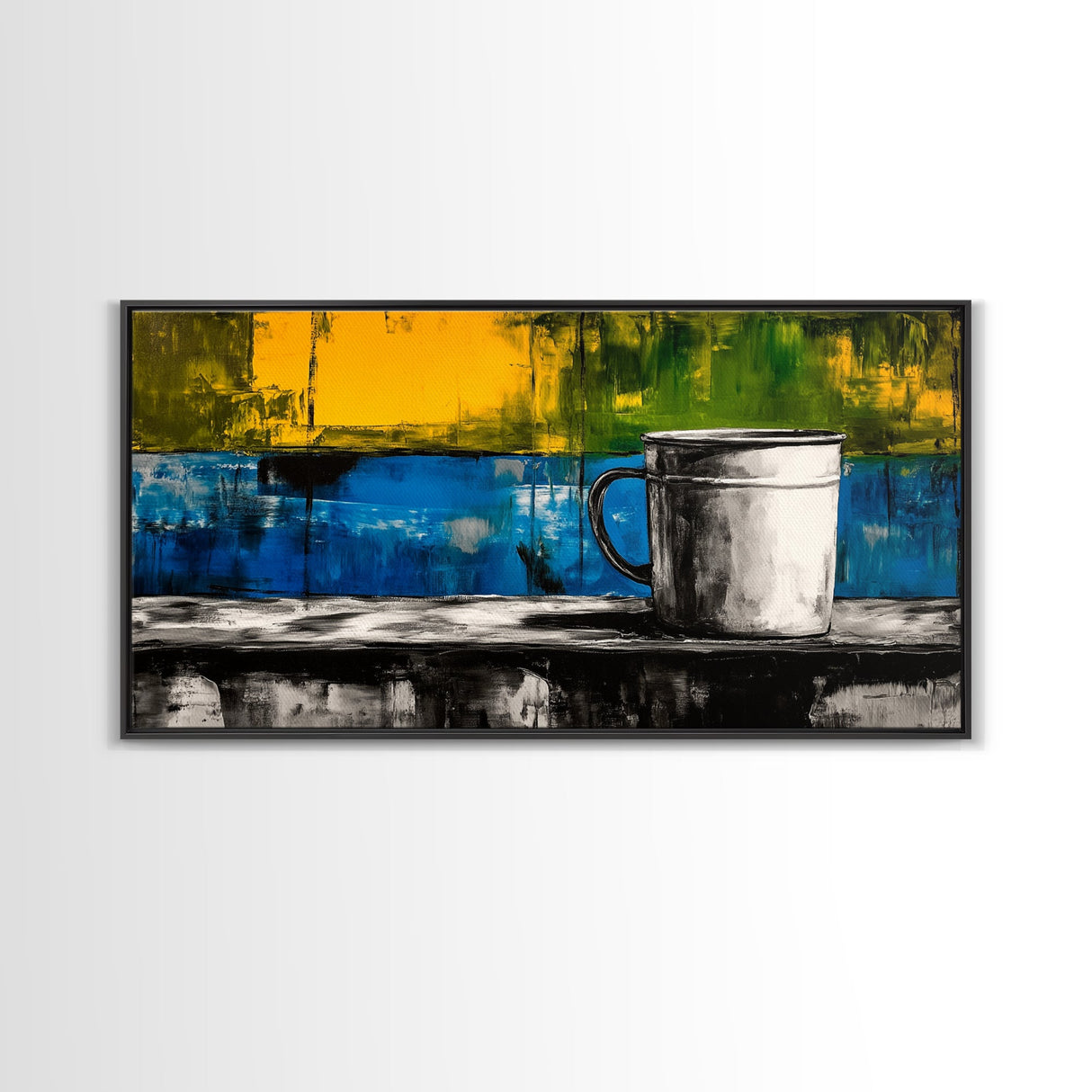Abstract Mug Art, Colorful Kitchen Decor, Coffee Lover Gift, Modern Wall Art, Framed Canvas Print, Vibrant Home Accent