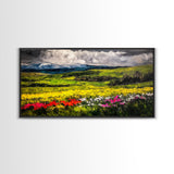 Spring Meadow Landscape, Mountain Wildflower Art, Vibrant Nature Wall Art, Farmhouse Decor, Impressionist Landscape, Framed Canvas Print