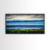 Ocean Horizon, Blue Sky, Coastal, Minimalist, Framed Canvas Print, Seascape Painting, Modern Wall Art, Living Room Decor, Tranquil Scene