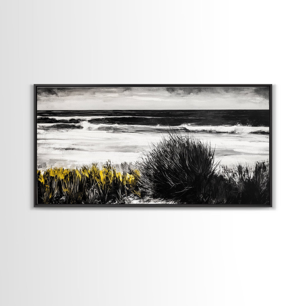 Ocean Waves, Coastal Scene, Beach House Art, Seaside Decor, Black and White Seascape, Framed Canvas Print, Minimalist Art, Nature Painting