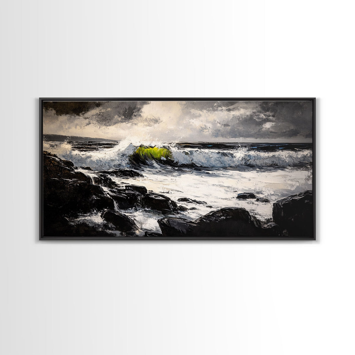 Stormy Sea, Coastal Waves, Nature Painting, Dramatic Seascape, Beach House Art, Framed Canvas Print, Living Room Decor, Ocean Landscape