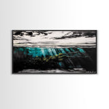 Underwater View, Ocean Depths, Abstract Seascape, Coastal Home Decor, Blue Water Art, Framed Canvas Print, Living Room Wall Art, Unique Art
