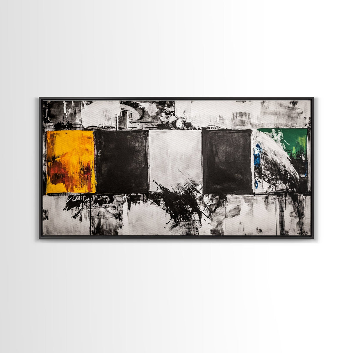 Abstract Blocks, Modern Geometric Art, Black and White Canvas Print, Colorful Wall Decor, Living Room Art, Framed Canvas Print
