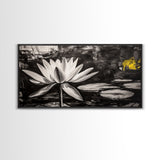 Lotus Flower, Black and White Botanical Art, Zen Wall Decor, Nature Painting, Minimalist Canvas Print, Bedroom Meditation Art