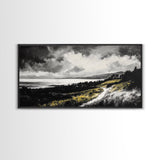 Golden Field, Pathway Landscape, Black and White Art, Moody Sky, Scenic Wall Decor, Office Wall Art, Canvas Print, Minimalist Nature