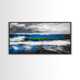 Blue Ocean, Stormy Seascape, Modern Coastal Art, Contemporary Painting, Large Beach Wall Art, Bedroom Decor, Framed Canvas Print, Gift Idea