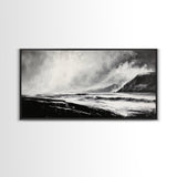 Monochrome Seascape, Dramatic Waves, Stormy Ocean, Modern Wall Art, Black and White Painting, Living Room Art, Framed Canvas Print, Gift Idea