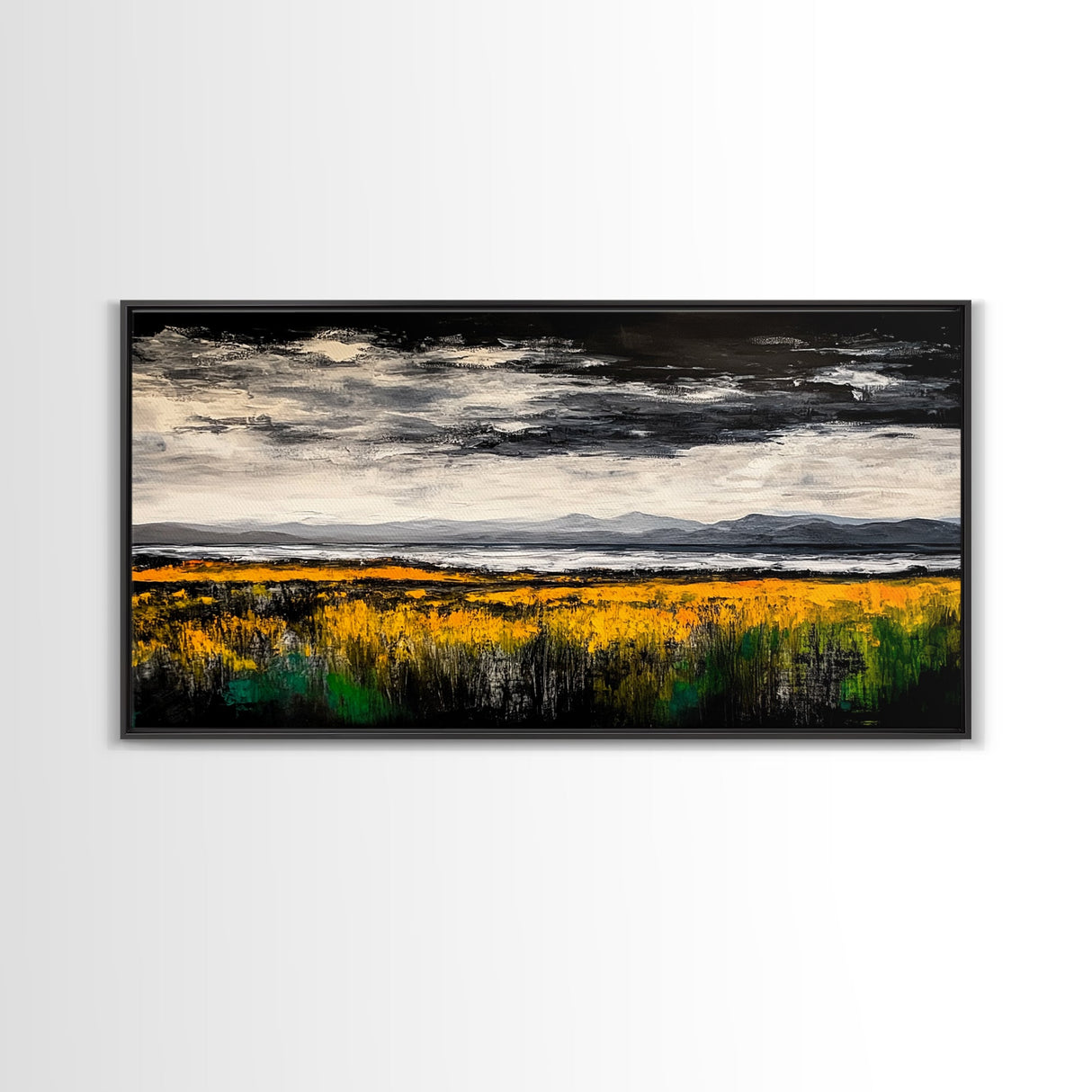 Moody Landscape Painting, Autumn Field Art, Dark Sky Nature Wall Decor, Rustic Country Home Art, Earthy Farmhouse Style, Canvas Print