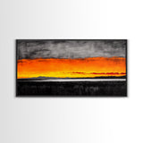 Sunset Glow, Dramatic Sky, Scenic Landscape, Bold Colors, Rustic Nature, Framed Canvas Print, Fall Decor, Living Room Wall Art