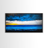 Ocean Waves, Deep Blue, Stormy Sky, Coastal Painting, Modern Seascape, Framed Canvas Print, Beach House Decor, Minimalist Wall Art