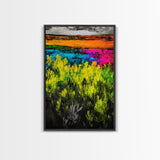 Colorful Prairie, Abstract Fields, Bright Wildflowers, Framed Canvas Print, Vibrant Wall Art, Boho Home Decor, Living Room Statement
