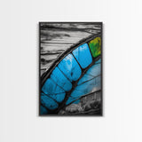 Butterfly Wing Close-up, Nature Photography, Framed Canvas Print, Rustic Wall Art, Minimalist Decor, Blue Abstract Art, Bedroom Wall Decor