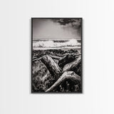 Ocean Waves, Stormy Sky, Framed Canvas Print, Coastal Wall Art, Black and White Seascape, Beach House Decor, Nautical Art, Modern Style