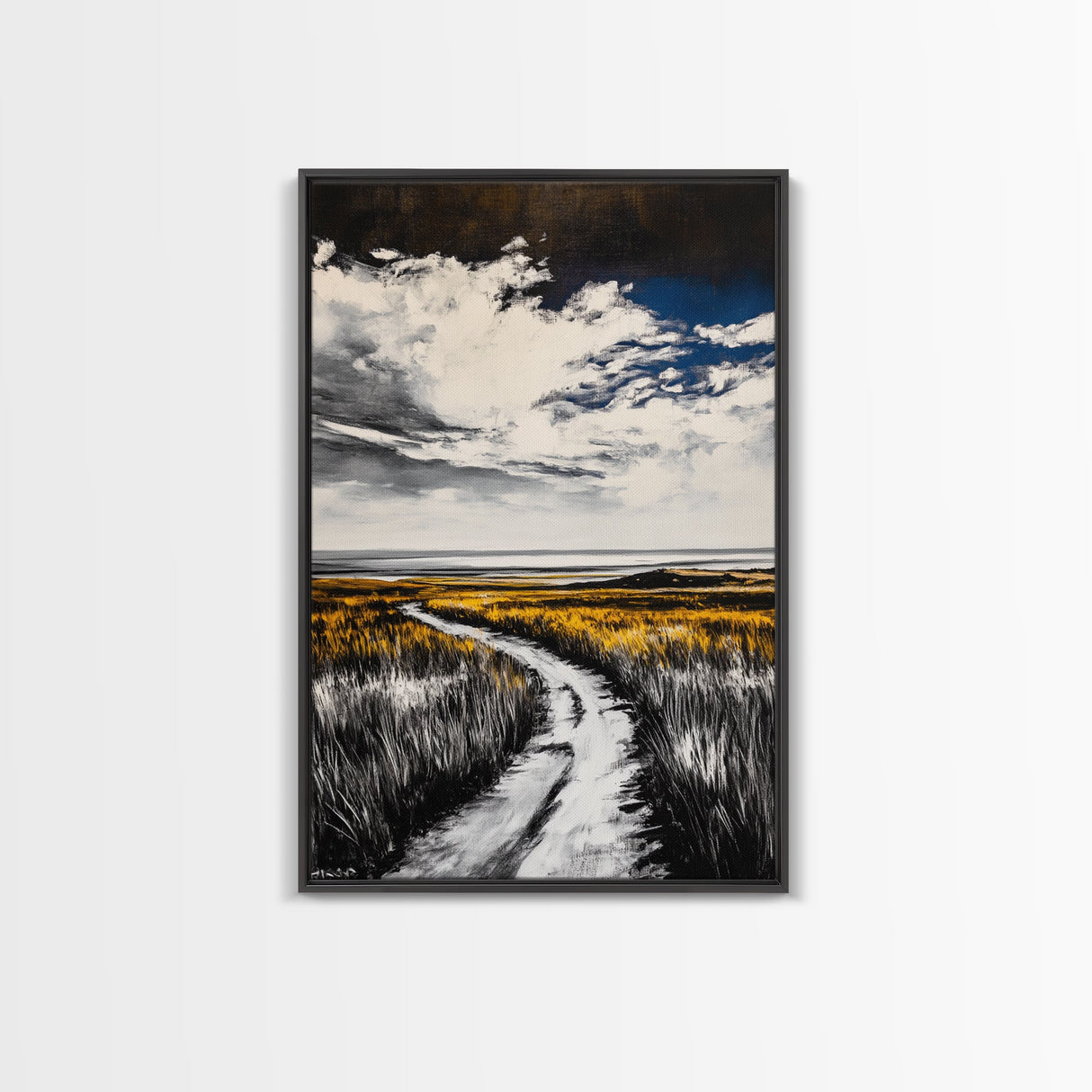 Pathway, Open Fields, Framed Canvas Print, Rustic Landscape, Countryside Decor, Farmhouse Wall Art, Neutral Tones, Home Gift Idea