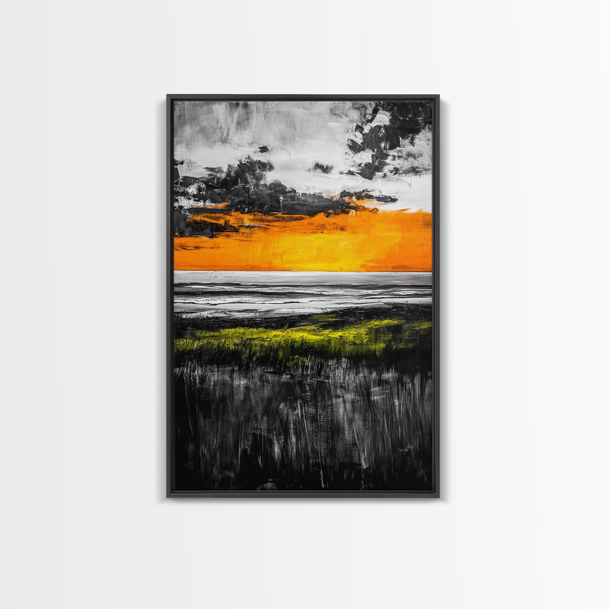 Sunset Glow, Orange Sky, Dramatic Landscape, Fall Wall Art, Framed Canvas Print, Nature Painting, Living Room Wall Art, Autumn Decor