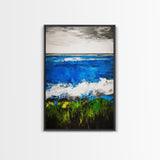 Abstract Ocean View, Blue Green Black White, Coastal Wall Art, Modern Beach Home Decor, Bold Statement Painting, Office Art, Canvas Print