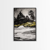Forest Edge, Beach Shore, Dramatic Sky, Black and White Wall Art, Modern Minimalist Decor, Living Room Art, Canvas Print, Nature Inspired