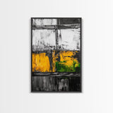 Industrial Texture, Abstract Modern Art, Yellow Green Minimalist, Contemporary Home Decor, Statement Wall, Framed Canvas Print, Gift Idea