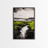 Marsh, Coastal Greenery, Landscape Wall Art, Framed Canvas Print, Nature Aesthetic, Living Room Decor, Serene Scenic View, Rustic Style