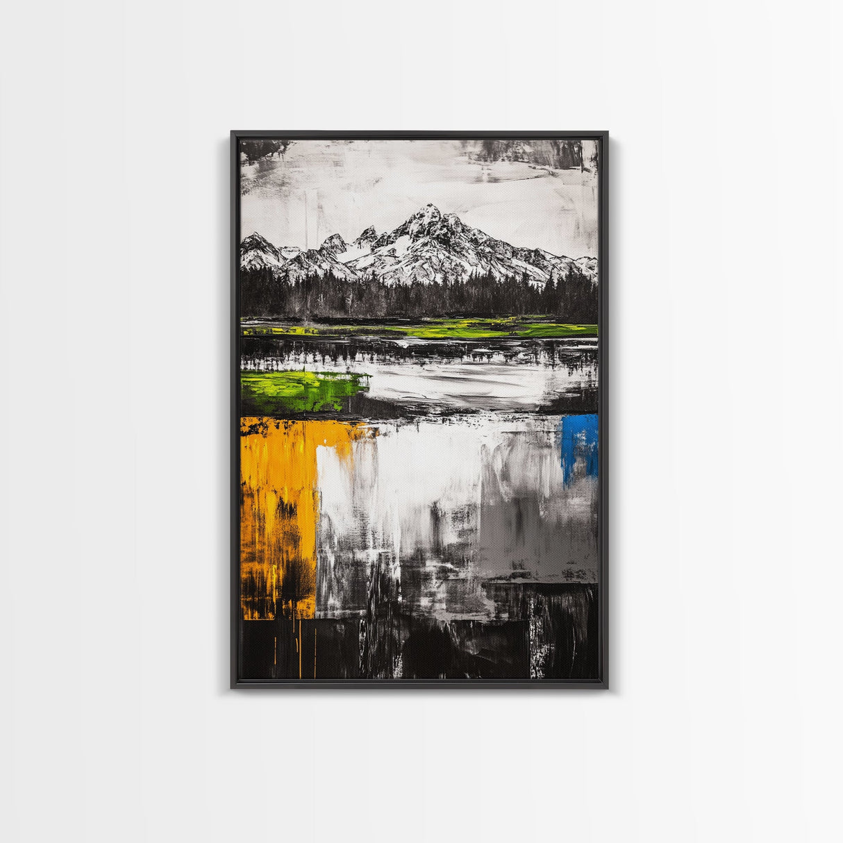 Abstract Landscape, Mountain Scene, Framed Canvas Print, Green Nature Art, Modern Decor, Minimalist Art, Living Room Wall Decor