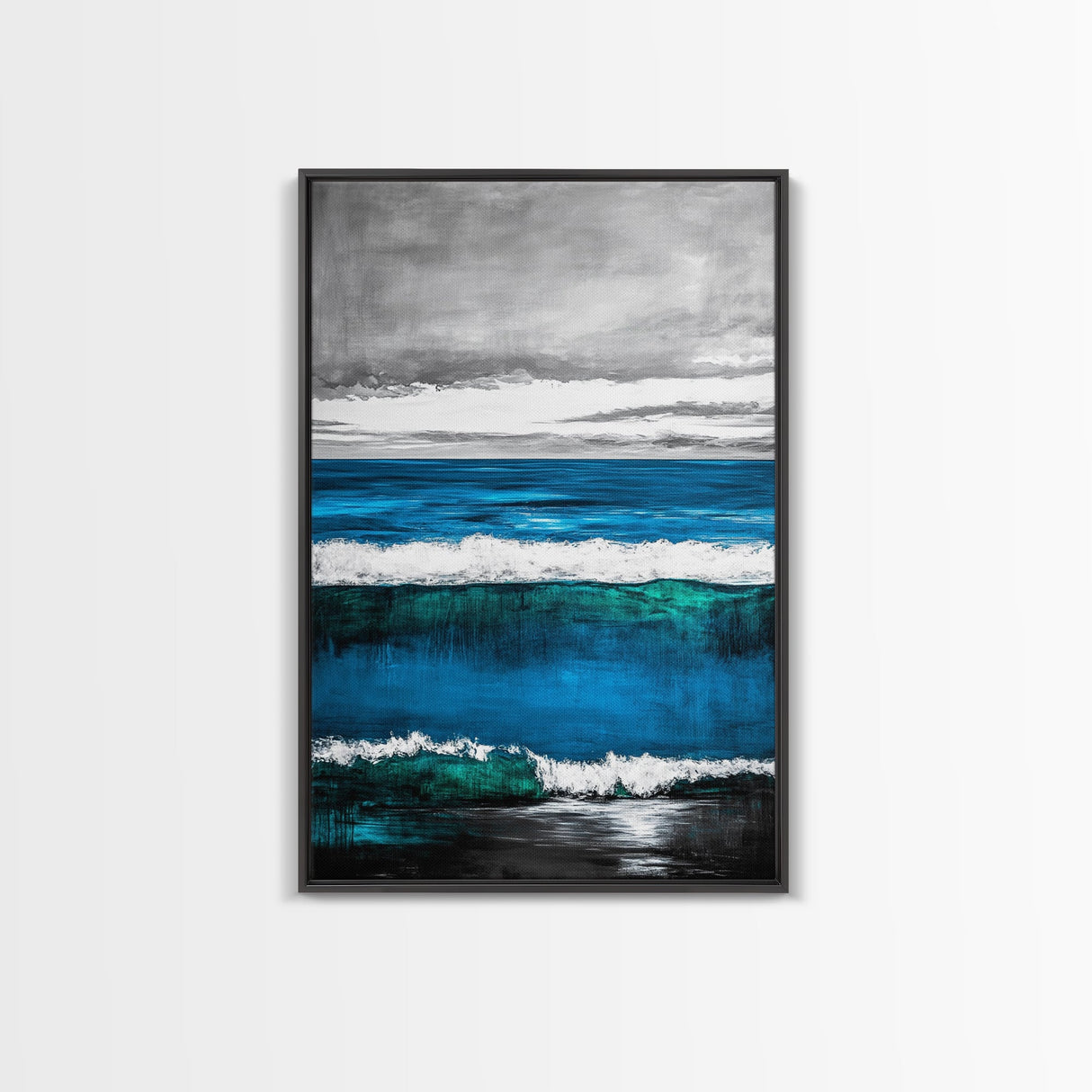 Ocean Waves, Coastal Abstract, Bold Blue, Canvas Print, Beach Wall Art, Modern Minimalist Painting, Bedroom Wall Decor