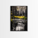 Forest Reflection, Black and White Landscape, Rustic Home Art, Nature Inspired Painting, Cabin Wall Decor, Framed Canvas Print