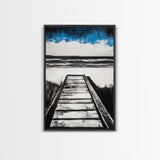 Wooden Path, Beach Walk, Ocean Waves, Framed Canvas Print, Coastal Decor, Minimalist Wall Art, Modern Living Room Art