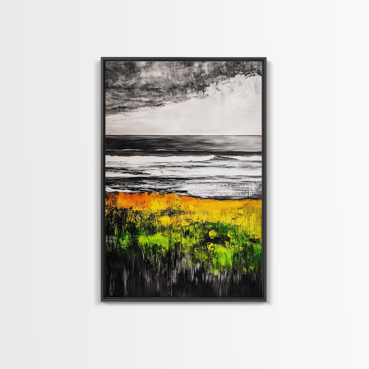 Golden Meadow, Wild Grasses, Tranquil Beach, Framed Canvas Print, Nature Wall Art, Fall Decor, Minimalist Landscape