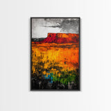 Desert Mesa, Western Landscape, Bold Color Wall Art, Sunset Painting, Southwest Decor, Bohemian Style, Framed Canvas Print