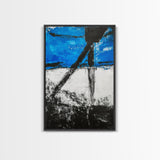 Abstract Blue Horizon, modern minimalist art, bold blue painting, industrial decor, expressive wall art, framed canvas print, office wall