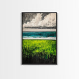 Coastal Landscape Art, Green Blue Ocean, Canvas Print, Serene Beach Wall Decor, Minimalist Nature Painting, Tranquil Home Accent