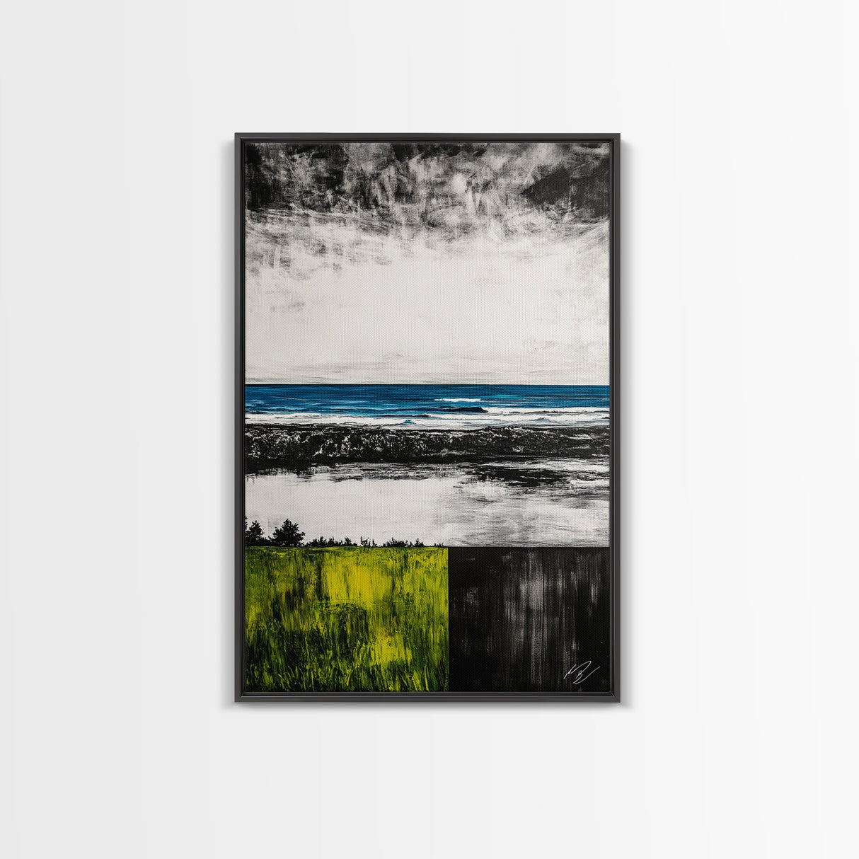 Ocean Horizon, Modern Seascape, Coastal Wall Art, Blue Waters, Black and White Art, Framed Canvas Print, Living Room Decor, Minimalist Art