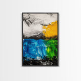 Abstract Landscape, Blue and Yellow Modern Painting, Minimalist Nature Art, Framed Canvas Print, Living Room or Office Wall Decor