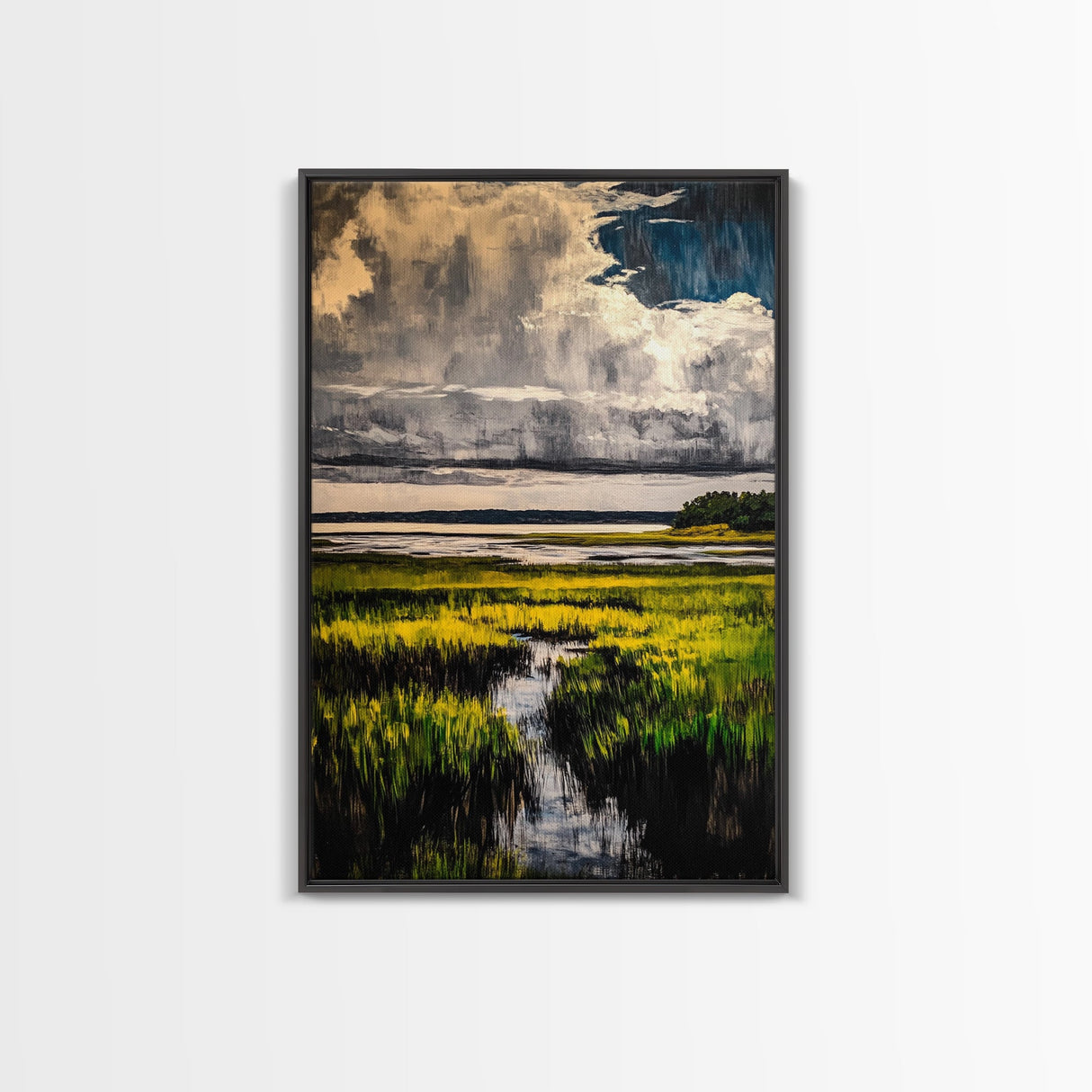 Stormy Marsh, Moody Landscape Art, Coastal Nature Scene, Modern Rustic Decor, Fall Home Wall Art, Framed Canvas Print, Office Artwork