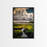 Stormy Marsh, Moody Landscape Art, Coastal Nature Scene, Modern Rustic Decor, Fall Home Wall Art, Framed Canvas Print, Office Artwork