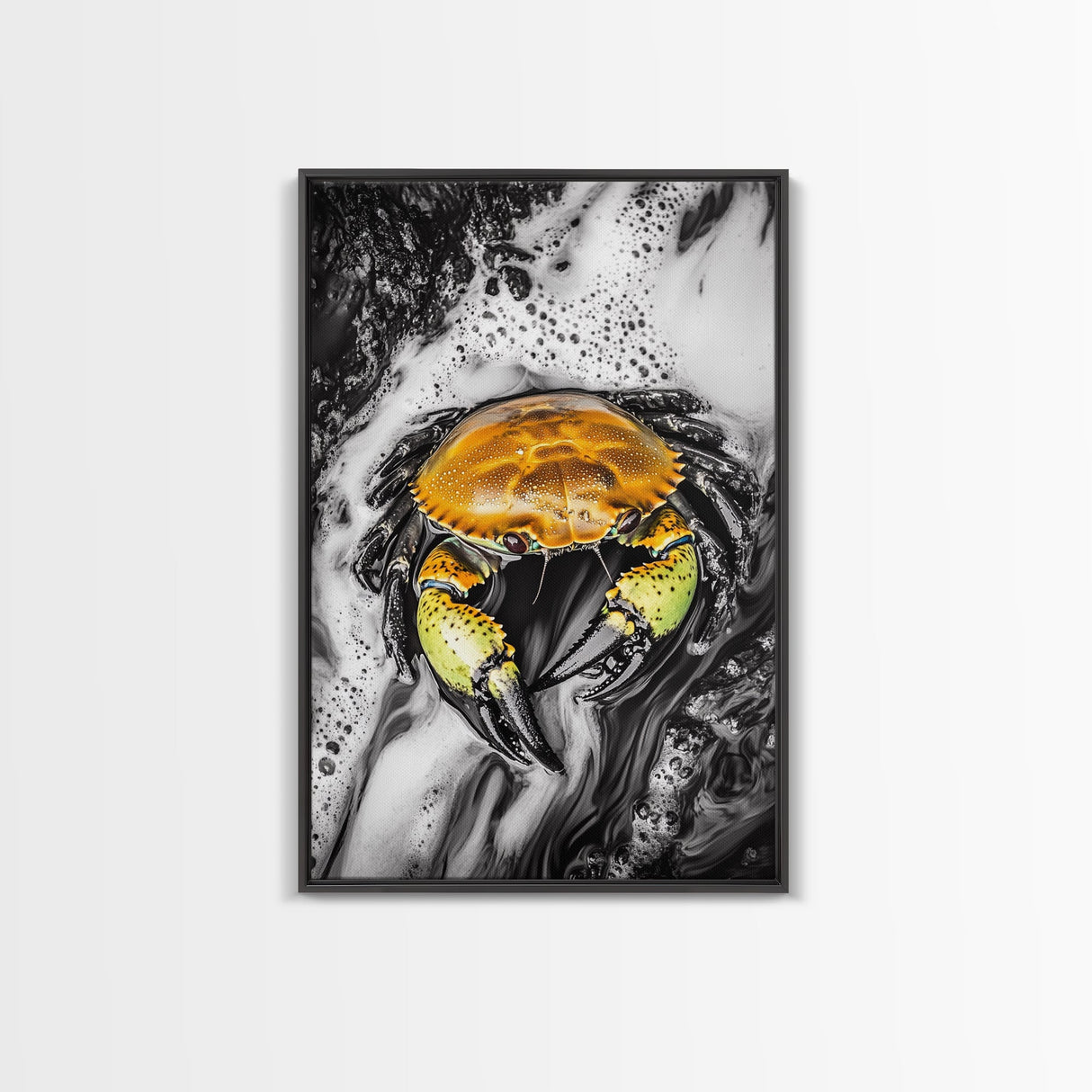 Vibrant Crab, Coastal Wildlife Wall Art, Nautical Home Decor, Colorful Beach House Print, Marine Life Art, Framed Canvas Print