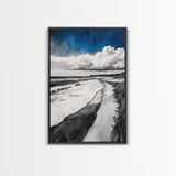 Sandy Path, Tranquil Beach Wall Art, Minimalist Coastal Home Decor, Nature Landscape Print, Ocean Retreat, Framed Canvas Print