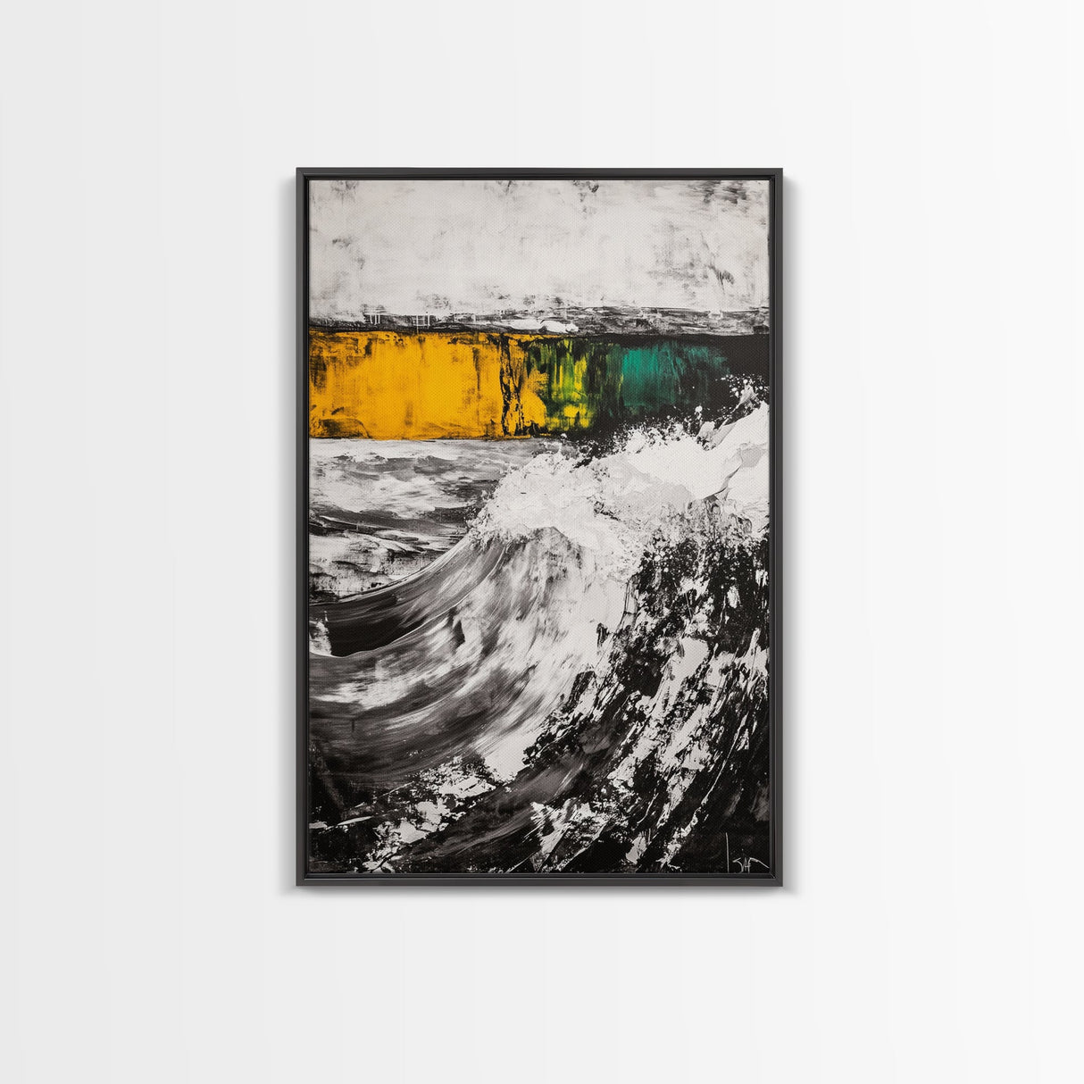Ocean Waves, Coastal Abstract, White Black Art, Framed Canvas Print, Living Room Decor, Beach House Art, Minimalist Seascape